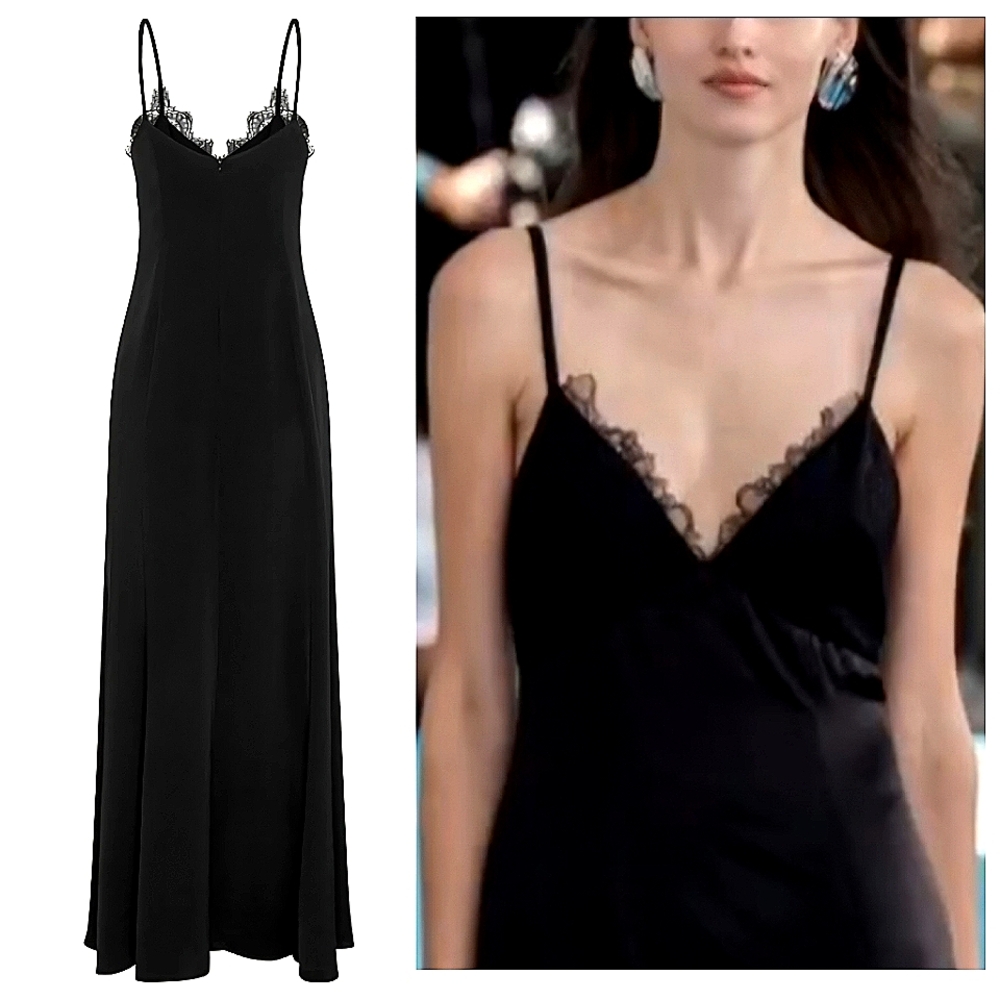 NWT Anna Quan Elle Dress Maxi Black Satin Size 6